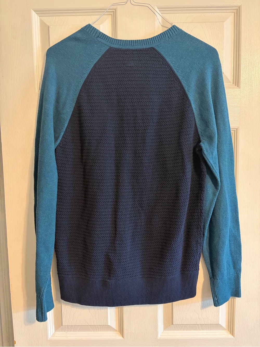 GAP Women's Medium Colorblock Raglan Sweater Navy Blue Teal Textured Crewneck M - Picture 5 of 5